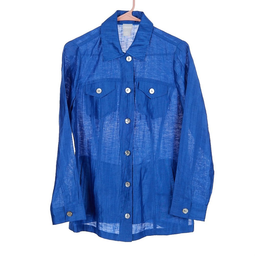 Chico's Crinkled Linen-Blend Shirt-Jacket Size 0 US Size 4/6